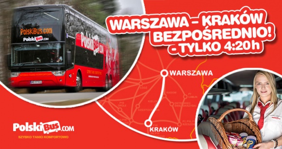 Warszawa – Kraków bezpośrednio z PolskiBus.com! Szybciej, z poczęstunkiem i już Turystyka, BIZNES - PolskiBus.com wprowadza 4 nowe, bezpośrednie połączenia pomiędzy Warszawą i Krakowem w ramach linii P6
